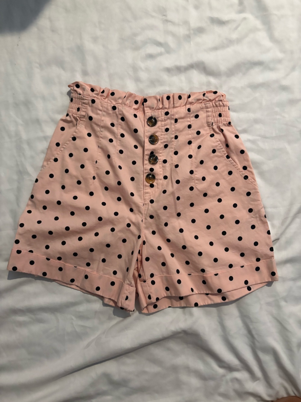 Who What Wear Pink Polka Dot Ruffled High Waisted Shorts SZ-2 NWOT